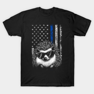 American Flag Hedgehog Harmony, Tee Triumph for Wildlife Devotees T-Shirt